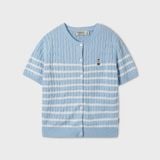  Áo Thun Len WHOAU [Nữ]- Steve R-neck Short Sleeve Cardigan Blue - WHCKF2401F 