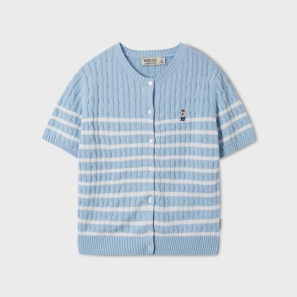  Áo Cardigan WHOAU [Nữ]- Steve R-neck Short Sleeve Cardigan Blue - WHCKF2401F 