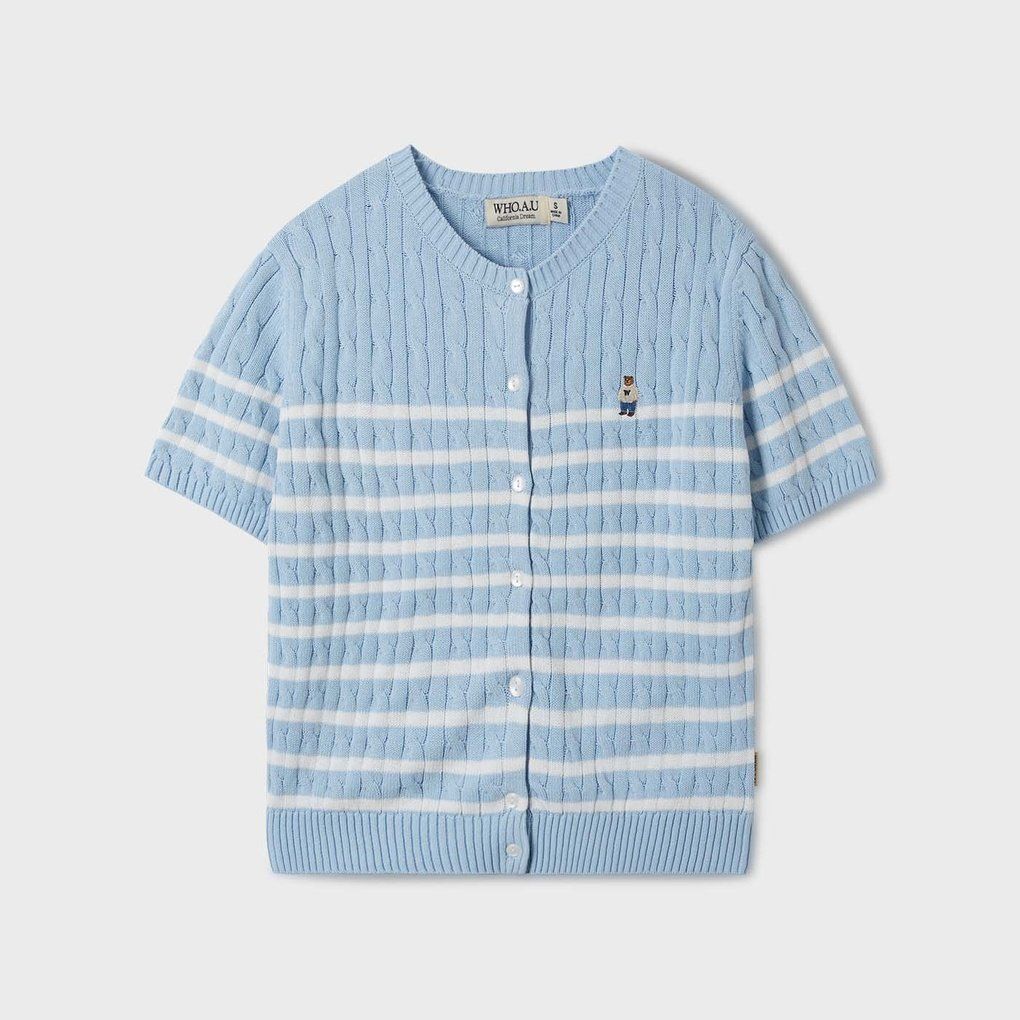  Áo Thun Len WHOAU [Nữ]- Steve R-neck Short Sleeve Cardigan Blue - WHCKF2401F 