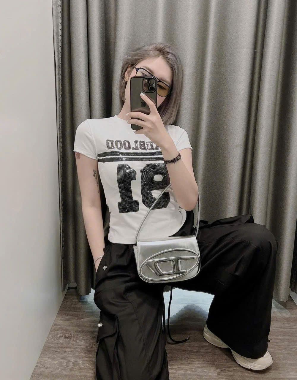  Áo Thun [Nữ] Badblood - Spangle Logo Short Sleeve Baby Fit White - w-tee23-037 