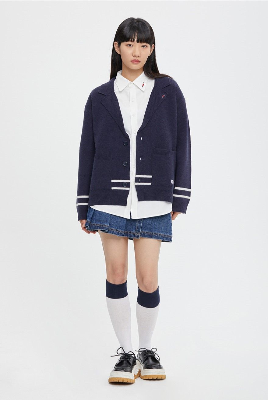  Áo Khoác RMTCRW [ROMANTIC CROWN] -  NOTCHED LAPEL KNIT BLAZER NAVY 
