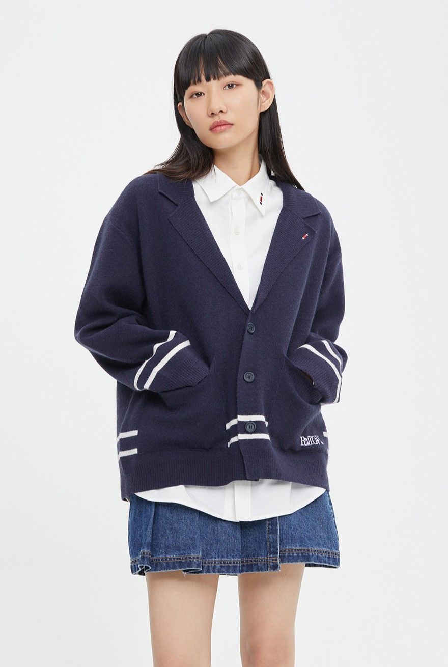  Áo Khoác RMTCRW [ROMANTIC CROWN] -  NOTCHED LAPEL KNIT BLAZER NAVY 