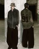  Áo Sơ Mi [Unisex] Badblood - Vintage Billy Check Shirt Large Fit Brown - w-tee25-026 