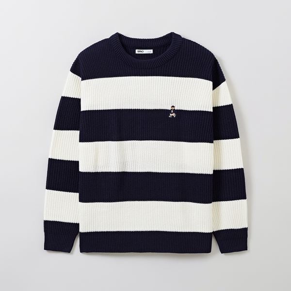  Áo Sweater SPAO [Unisex] - Woody Haji Stripe Sweater Navy - SPKWE4TC40 