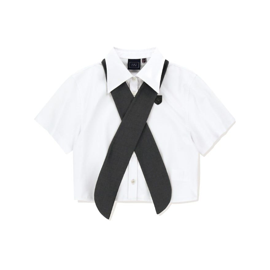  Áo Sơ Mi RMTCRW [ROMANTIC CROWN] - [Nữ] TIE CROP HALF SHIRT WHITE 