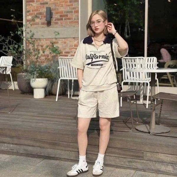 Set Quần Áo Nội Địa Hàn Cộc Tay California Beige