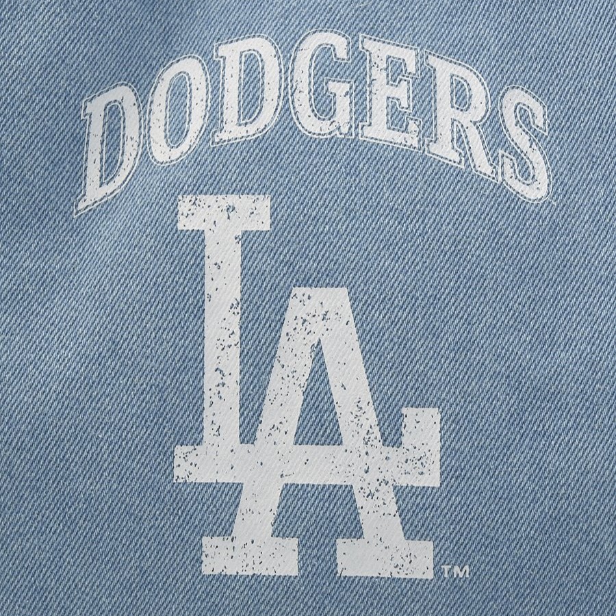 MLB■Lettering Denim Shopper Bag■送料込 くまみね 仕事猫 デニム刺繍 B4トート ※DANGER※ バッグ