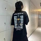  Áo thun Life Work - Checkerboard Hip Dog Short Sleeve Black T-Shirt - LW242TS107 
