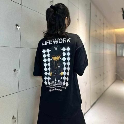 Áo thun Life Work - Checkerboard Hip Dog Short Sleeve Black T-Shirt - LW242TS107
