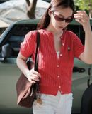  Áo Thun Len WHOAU [Nữ] - Steve R-neck Short Sleeve Cardigan Red - WHCKF2401F 