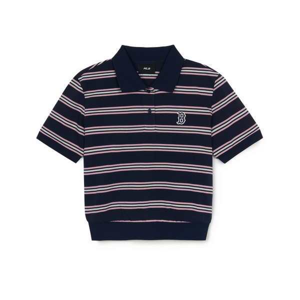 Áo Polo MLB [Nữ] Varsity Stripe Crop Collar T-Shirt NY Yankees - 3FPQV0253-43NYS
