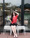  Áo Thun Len WHOAU [Nữ] - Steve R-neck Short Sleeve Cardigan Red - WHCKF2401F 