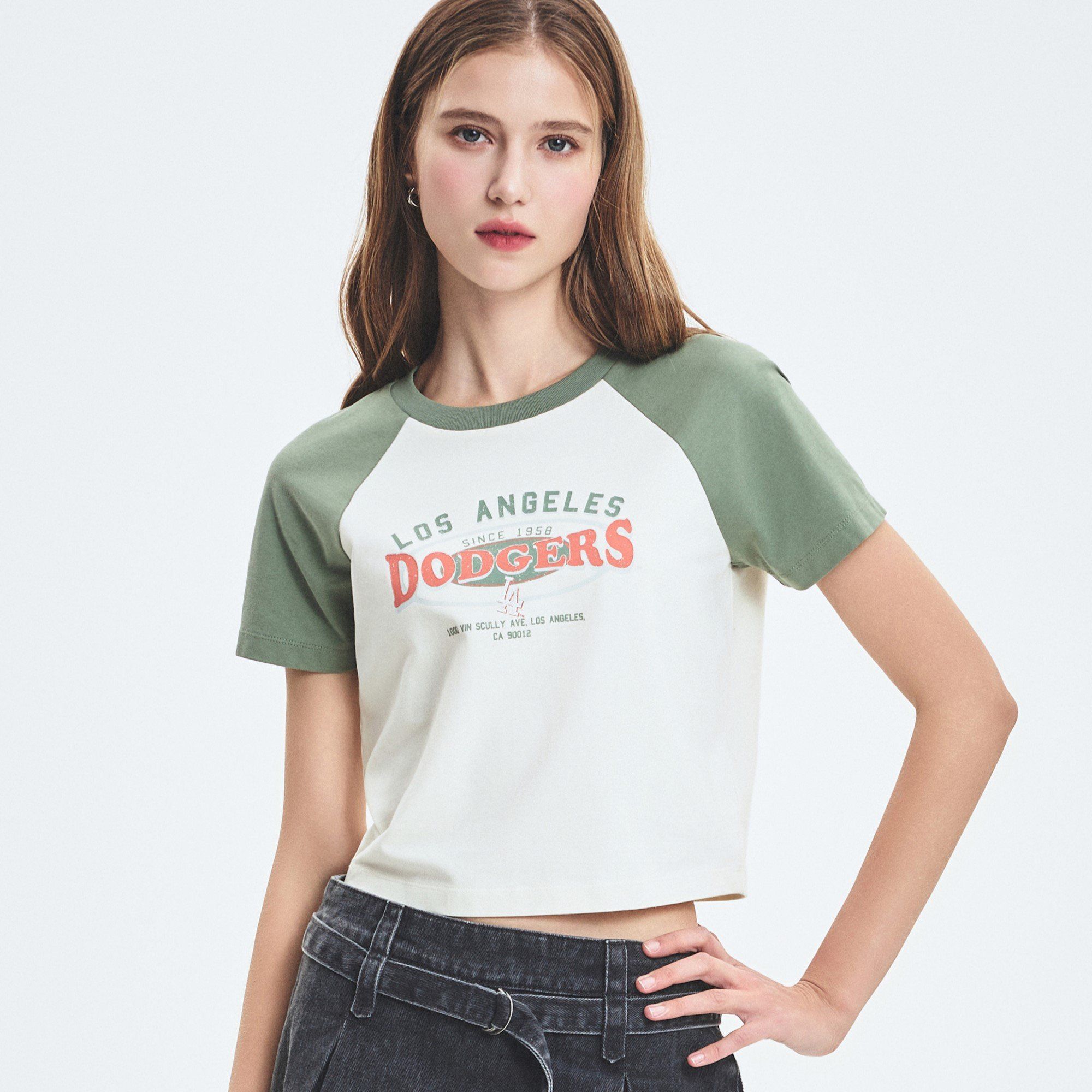 カリーナ着用【MLB】W Varsity Vintage Wash Raglan Crop◆3色 Áo thun MLB Nữ Vintage Washing Raglan Crop NY Yankees