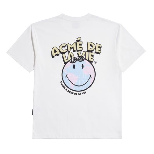  Áo thun - Acmé de la vie X Smiley® - GLOBE ARTWORK SHORT SLEEVE T-SHIRT WHITE 