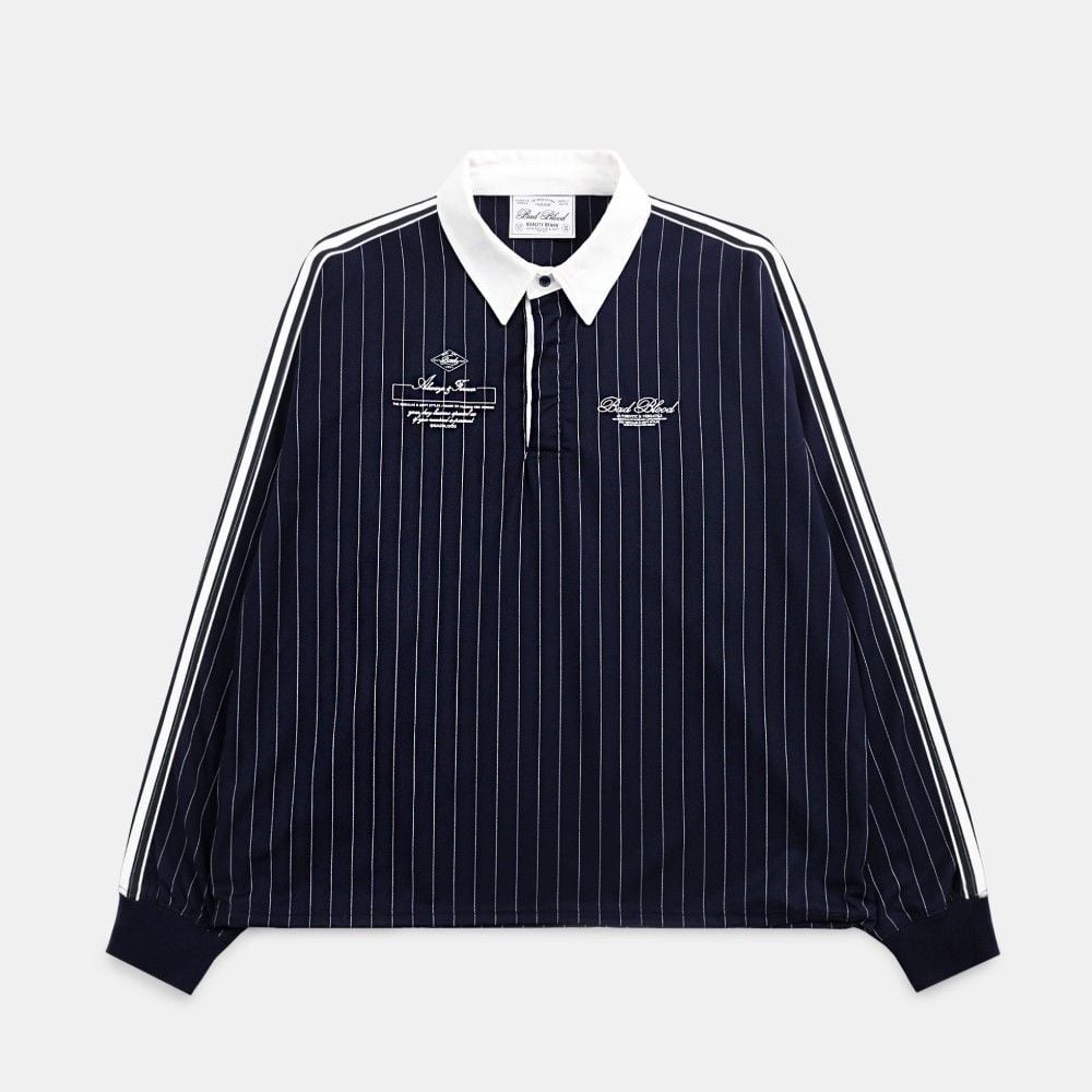  Áo Sweater [Unisex] Badblood - Classic Logo Stripe Rugby Shirt Burgundy - w-sht24-019 