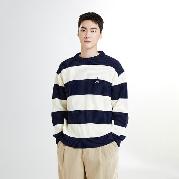  Áo Sweater SPAO [Unisex] - (Woody) Haji Stripe Sweater Black - SPKWE4TC40 