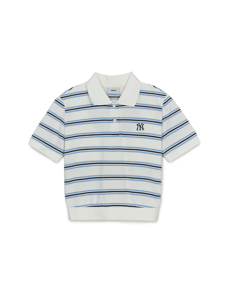 Áo Polo MLB [Nữ] Varsity Stripe Crop Collar T-Shirt NY Yankees - 3FPQV0253-50IVS
