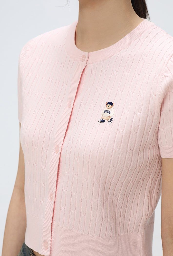  Áo Thun Len SPAO [Nữ] - Woody Cable Crop Cardigan Pink - SPCKF24G51 
