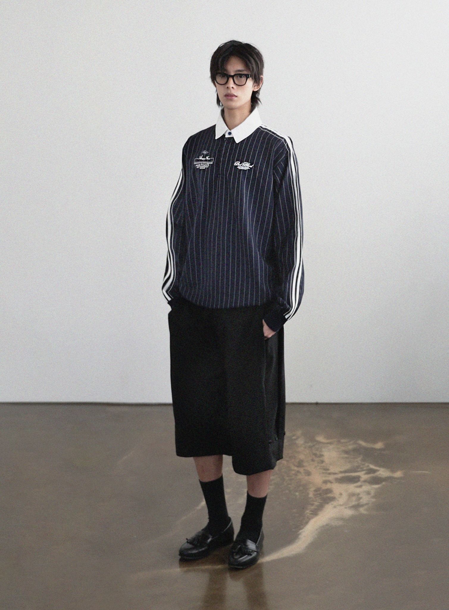  Áo Sweater [Unisex] Badblood - Classic Logo Stripe Rugby Shirt Burgundy - w-sht24-019 