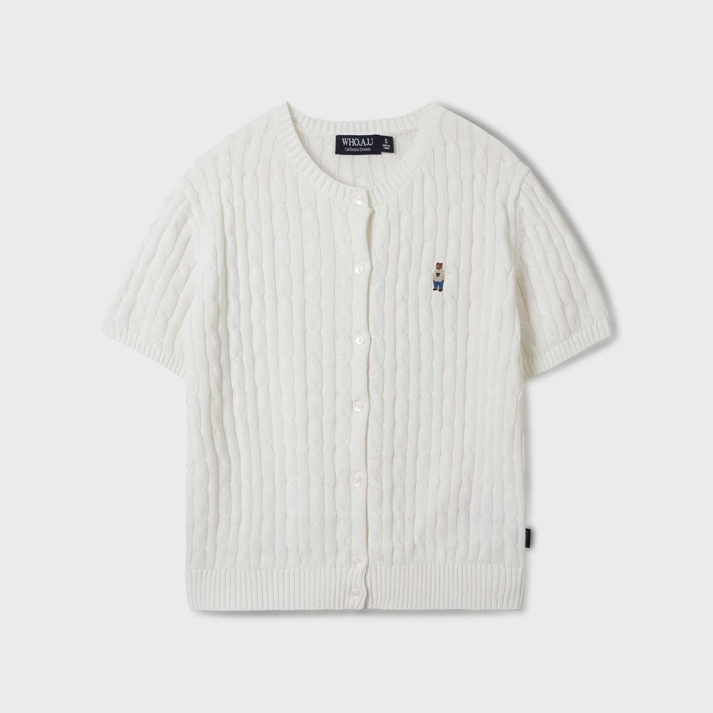  Áo Thun Len WHOAU [Nữ] - Steve R-neck Short Sleeve Cardigan White - WHCKF2401F 