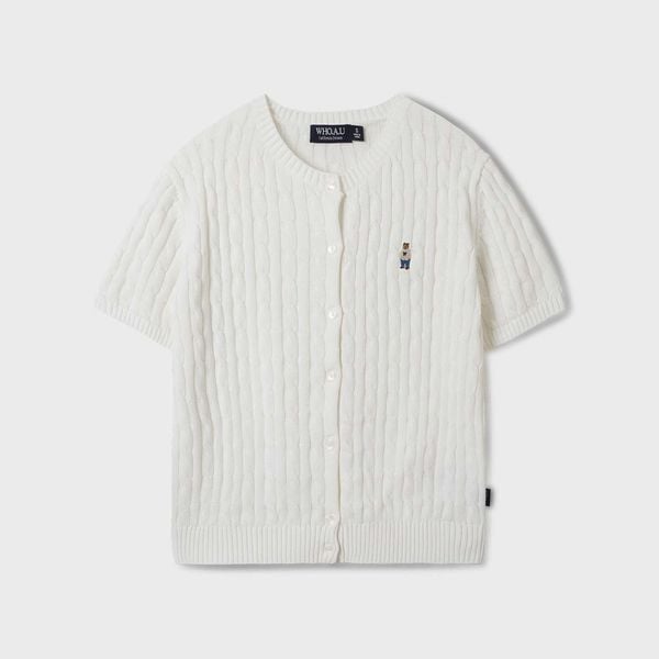  Áo Cardigan WHOAU [Nữ] - Steve R-neck Short Sleeve Cardigan White - WHCKF2401F 