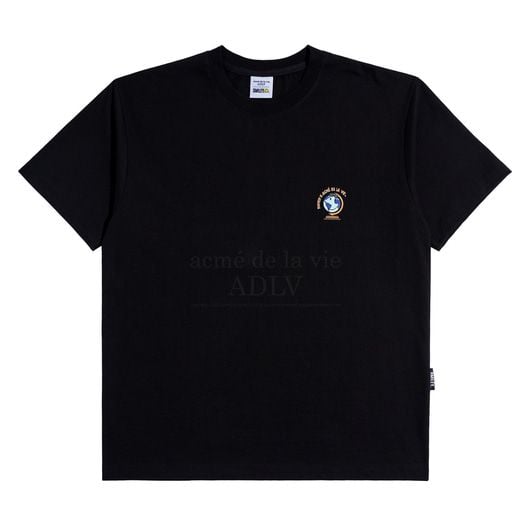  Áo thun - Acmé de la vie X Smiley® - GLOBE ARTWORK SHORT SLEEVE T-SHIRT BLACK 