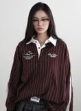  Áo Sweater [Unisex] Badblood - Classic Logo Stripe Rugby Shirt Burgundy - w-sht24-019 