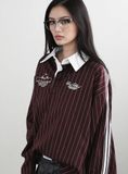  Áo Sweater [Unisex] Badblood - Classic Logo Stripe Rugby Shirt Burgundy - w-sht24-019 