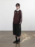  Áo Sweater [Unisex] Badblood - Classic Logo Stripe Rugby Shirt Burgundy - w-sht24-019 