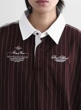  Áo Sweater [Unisex] Badblood - Classic Logo Stripe Rugby Shirt Burgundy - w-sht24-019 