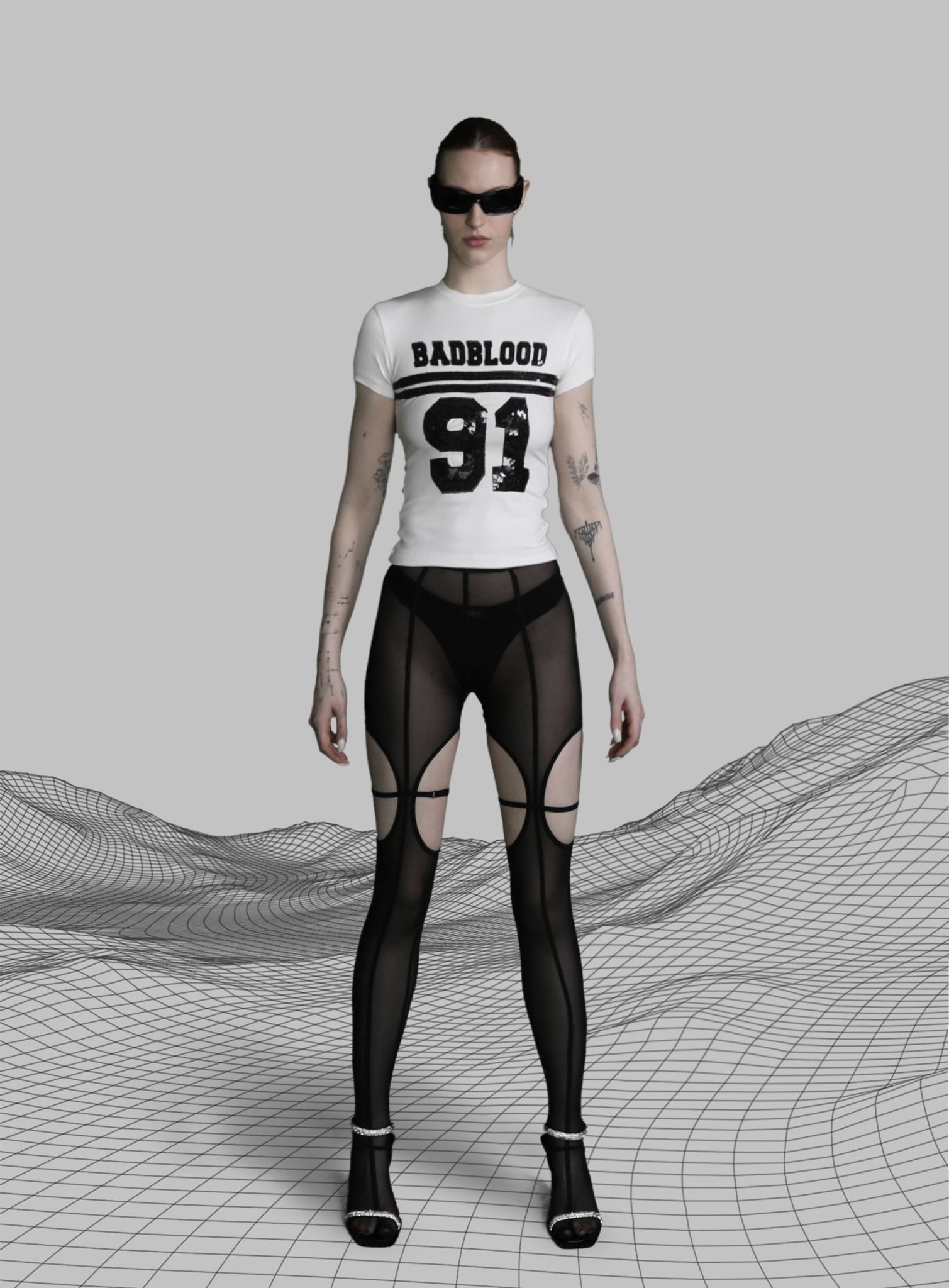  Áo Thun [Nữ] Badblood - Spangle Logo Short Sleeve Baby Fit White - w-tee23-037 