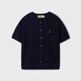  Áo Thun Len WHOAU [Nữ] - Steve R-neck Short Sleeve Cardigan Navy - WHCKF2401F 
