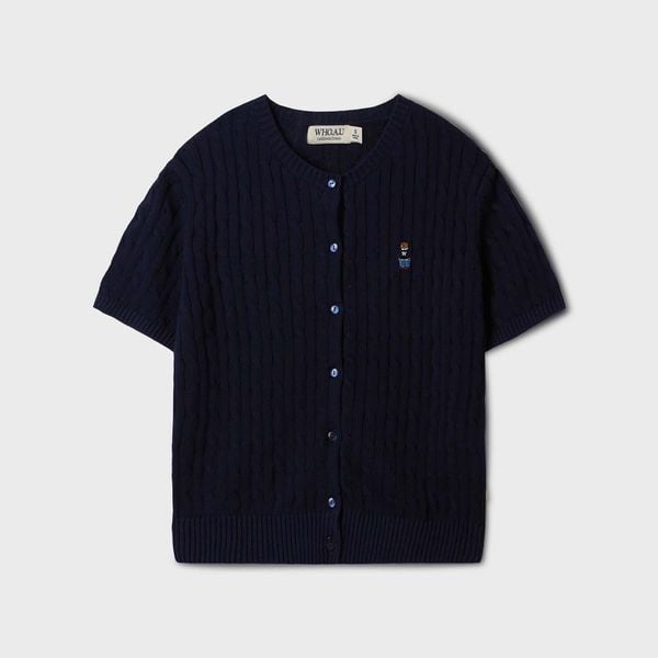  Áo Cardigan WHOAU [Nữ] - Steve R-neck Short Sleeve Cardigan Black - WHCKF2401F 