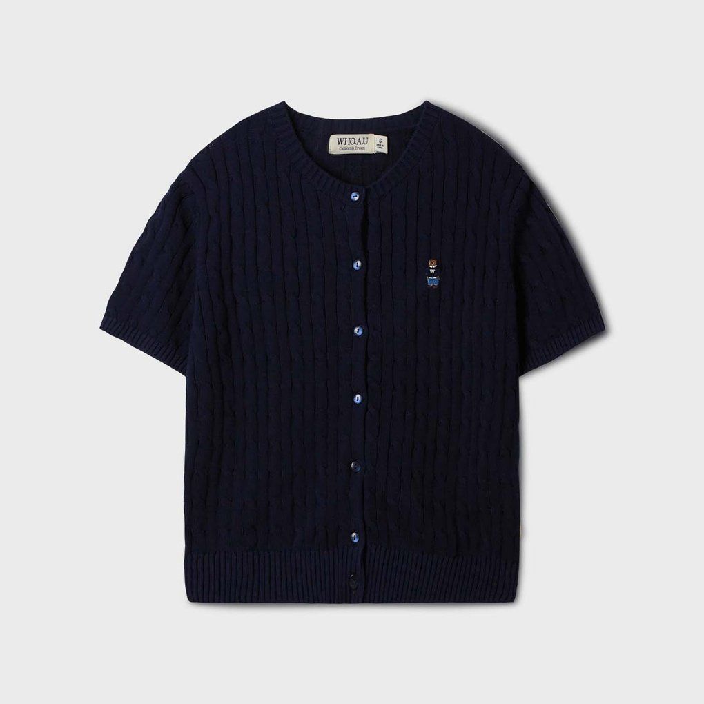  Áo Thun Len WHOAU [Nữ] - Steve R-neck Short Sleeve Cardigan Navy - WHCKF2401F 
