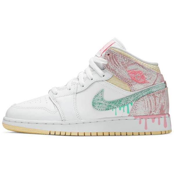  NIKE AIR JORDAN 1 MID SE GS PANIT DRIP WHITE PINK 