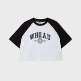  Áo Croptop WHOAU [Nữ] - Campus Loose Crop Raglan T-Shirt - WRPF2452F 