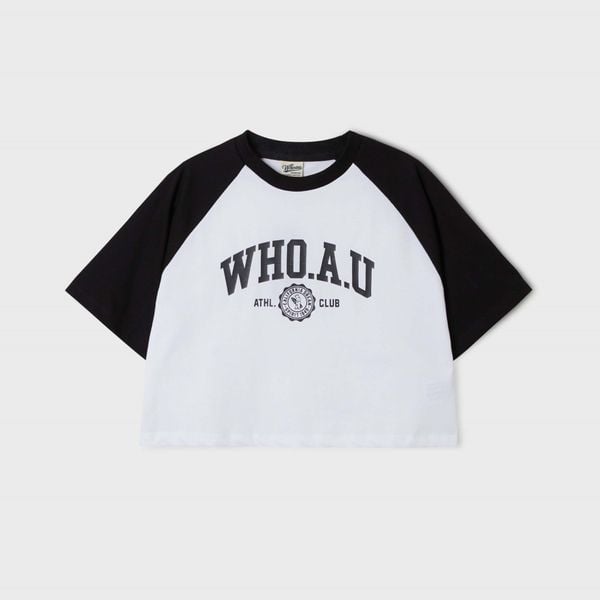 Áo Croptop WHOAU [Nữ] - Campus Loose Crop Raglan T-Shirt - WRPF2452F
