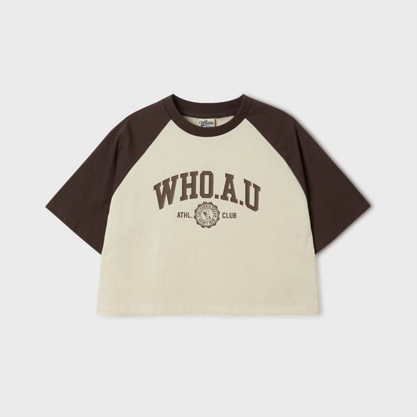 Áo Croptop WHOAU [Nữ] - Campus Loose Crop Raglan T-Shirt - WRPF2452F