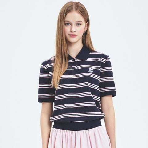 Áo Polo MLB [Nữ] Varsity Stripe Crop Collar T-Shirt NY Yankees - 3FPQV0253-43NYS