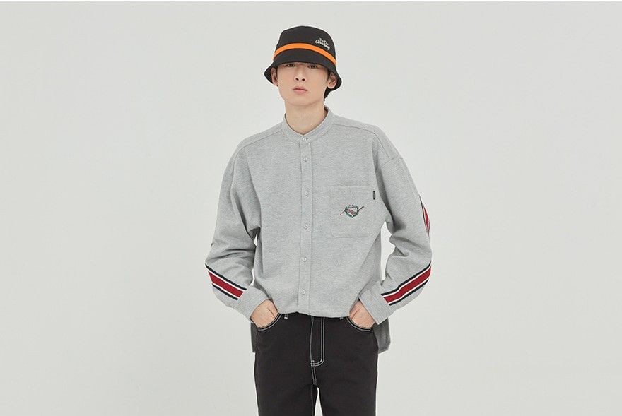  Áo Sơ Mi RMTCRW [ROMANTIC CROWN] -  HENRY NECK BACK LINE SHIRT GREY 