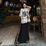  Áo Thun [Unisex] Badblood - 91 Crack Print V-Neck T-Shirt White - w-tee25-049 