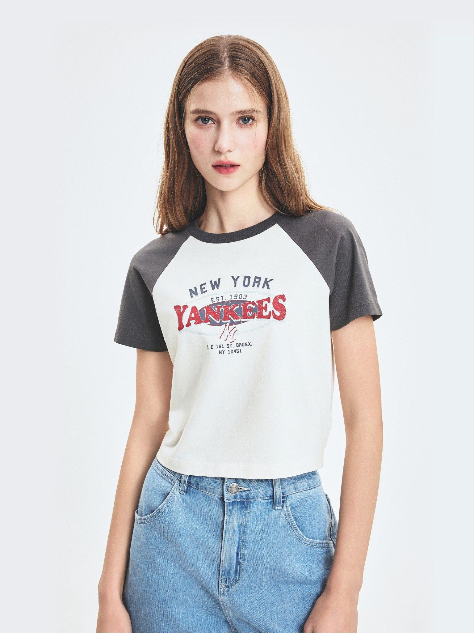 カリーナ着用【MLB】W Varsity Vintage Wash Raglan Crop◆3色 Áo thun MLB Nữ Vintage Washing Raglan Crop NY Yankees