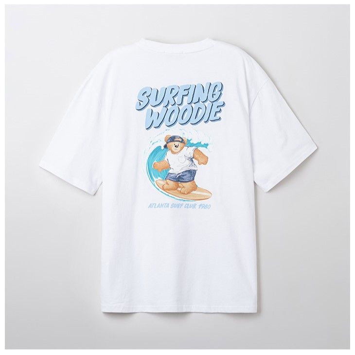  Áo Thun WHOAU (SPAO) - [Unisex] Woody SURFING Short Sleeve T-shirt White - SPRPF24C54 
