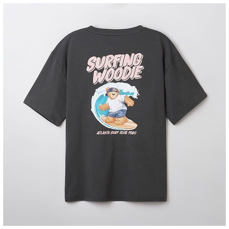  Áo Thun WHOAU (SPAO) - [Unisex] Woody SURFING Short Sleeve T-shirt Charcoal - SPRPF24C54 