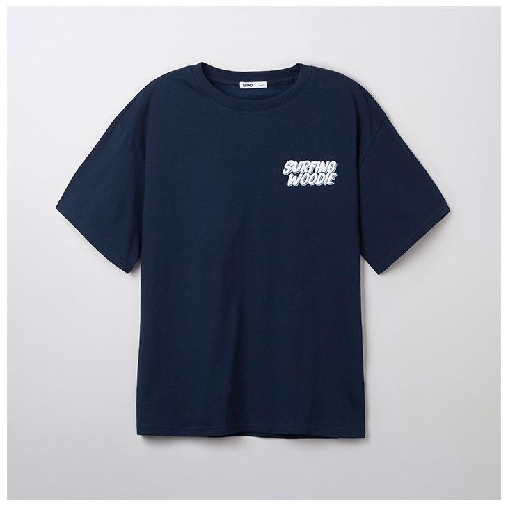  Áo Thun WHOAU (SPAO) - [Unisex] Woody SURFING Short Sleeve T-shirt Navy - SPRPF24C54 