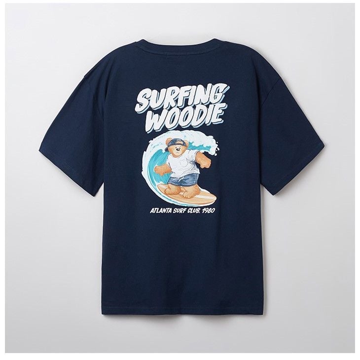  Áo Thun WHOAU (SPAO) - [Unisex] Woody SURFING Short Sleeve T-shirt Navy - SPRPF24C54 