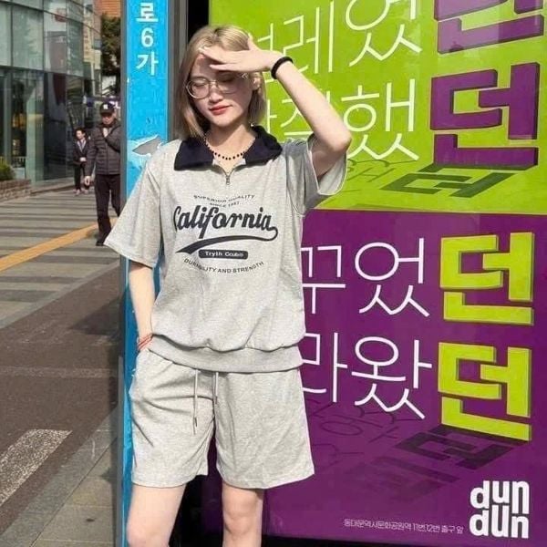 Set Quần Áo Nội Địa Hàn Cộc Tay California Grey