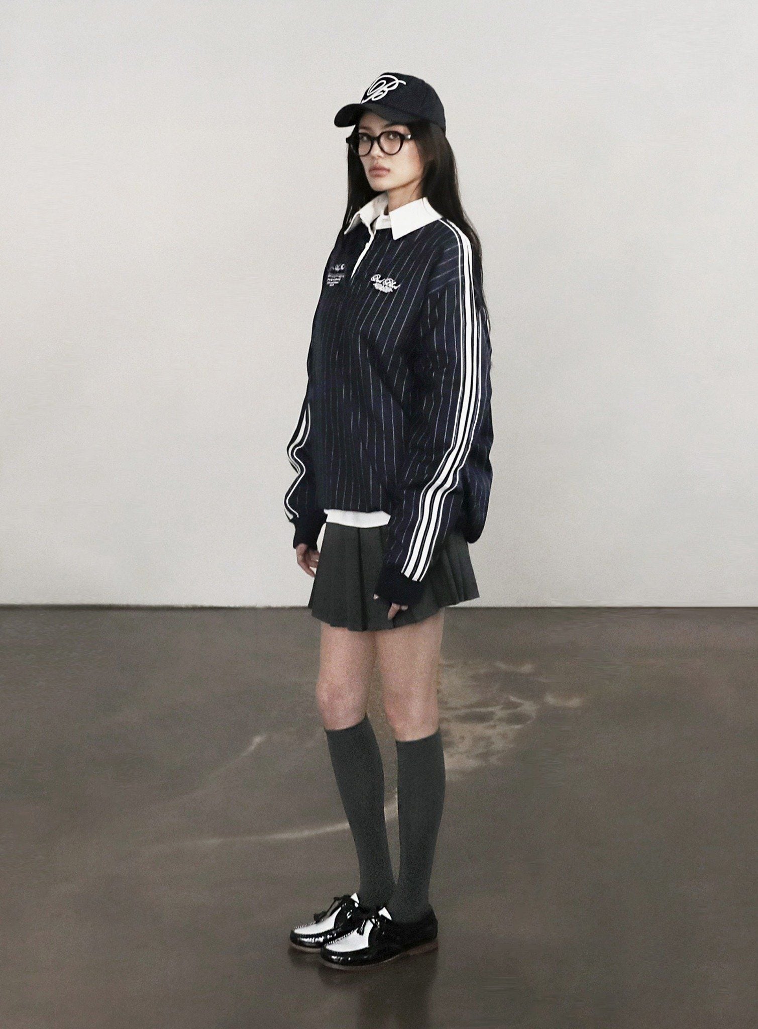  Áo Sweater [Unisex] Badblood - Classic Logo Stripe Rugby Shirt Burgundy - w-sht24-019 