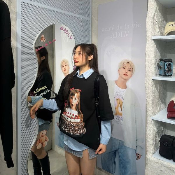  Áo thun Acmé de la vie - ADLV BABY FACE CHOCOLATE CAKE GIRL LETTERING BLACK 