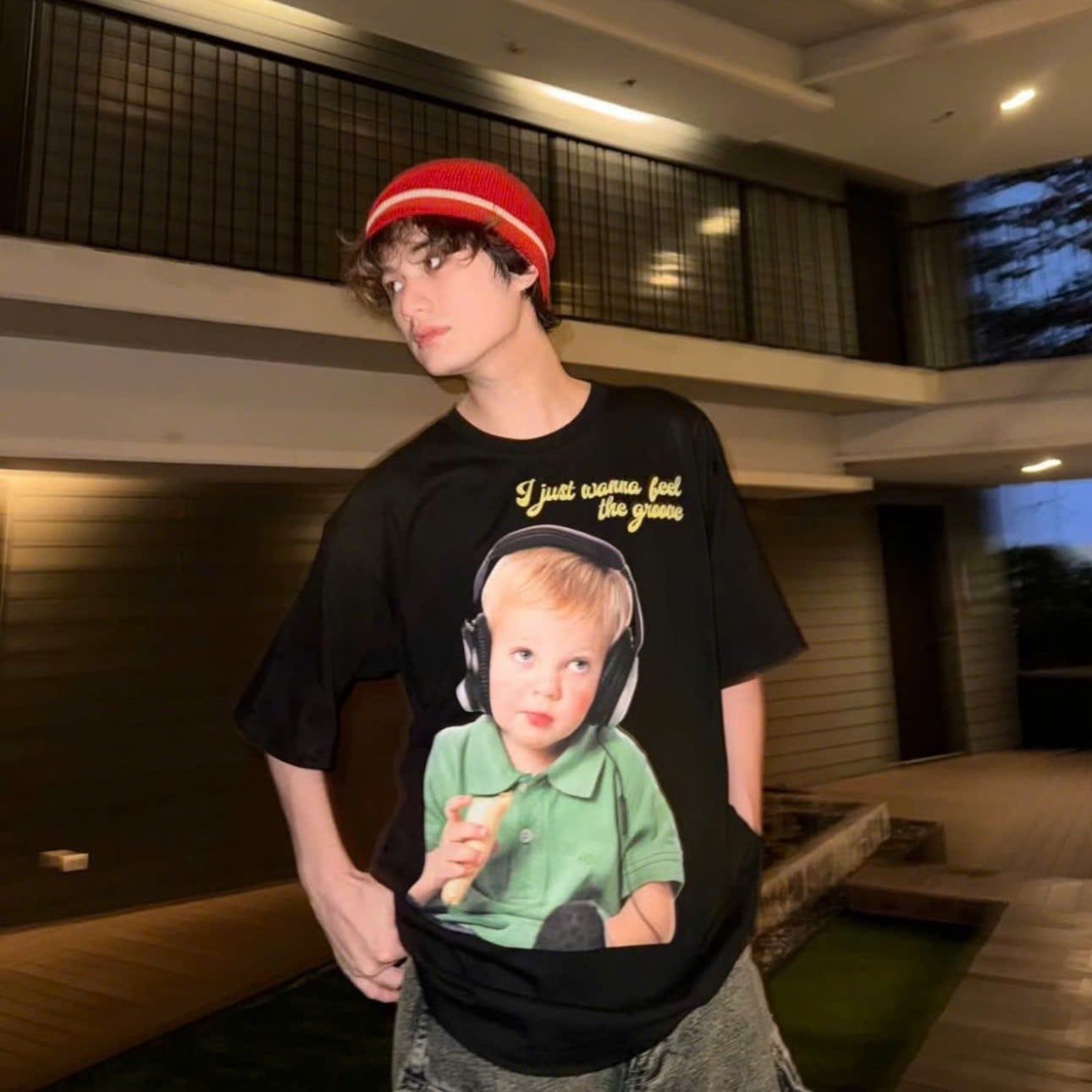  Áo thun ADLV - Acmé de la vie Baby Face Headset Boy Lettering Black 